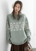 Snowflake Round Neck Knitted Pullover - Winter Jumper