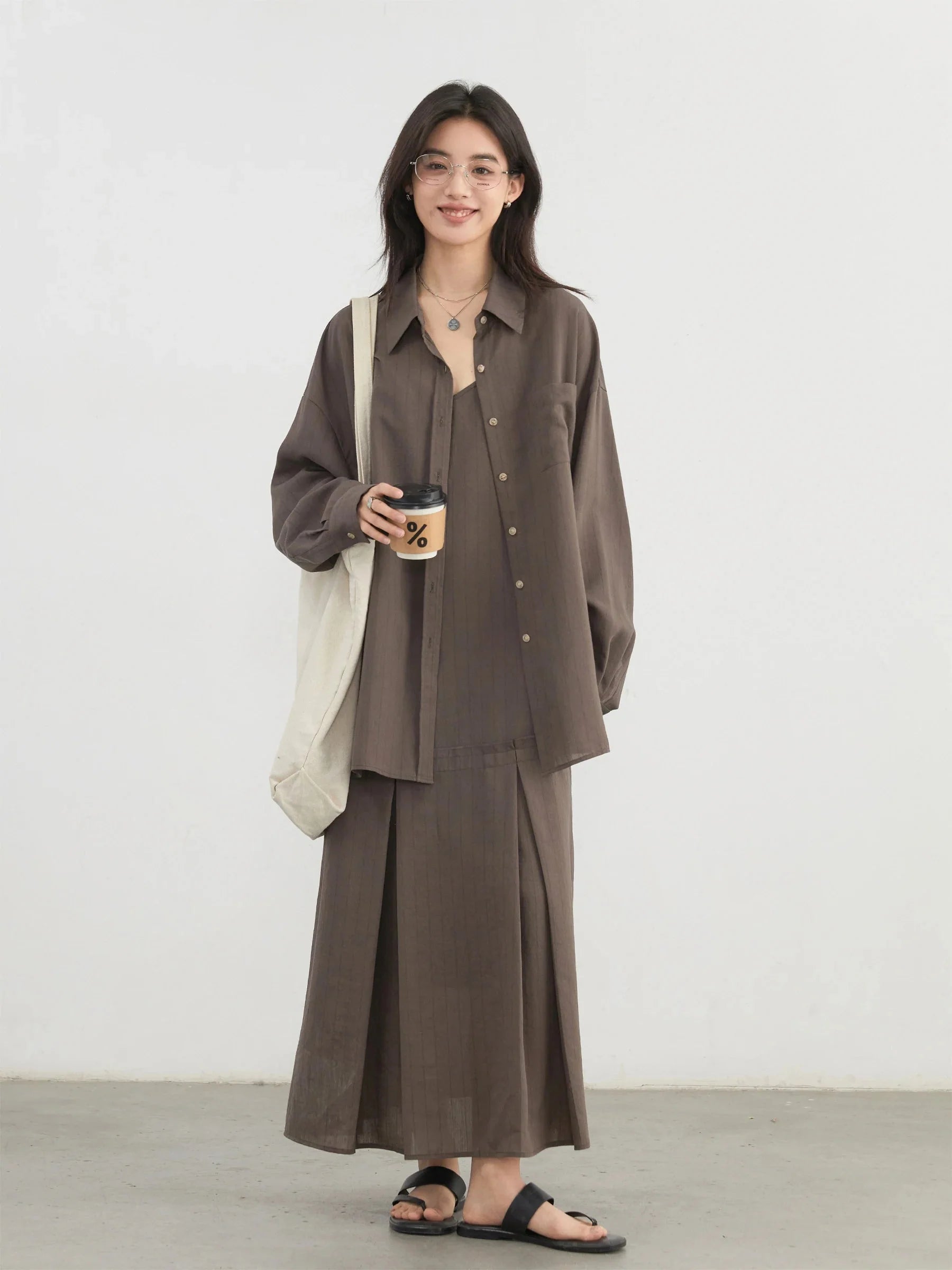 Women’s 2-Piece Striped Dress Set Casual Shirt & Camisole