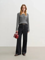 Relaxed Fit Textured Rib-Collar Knit Top