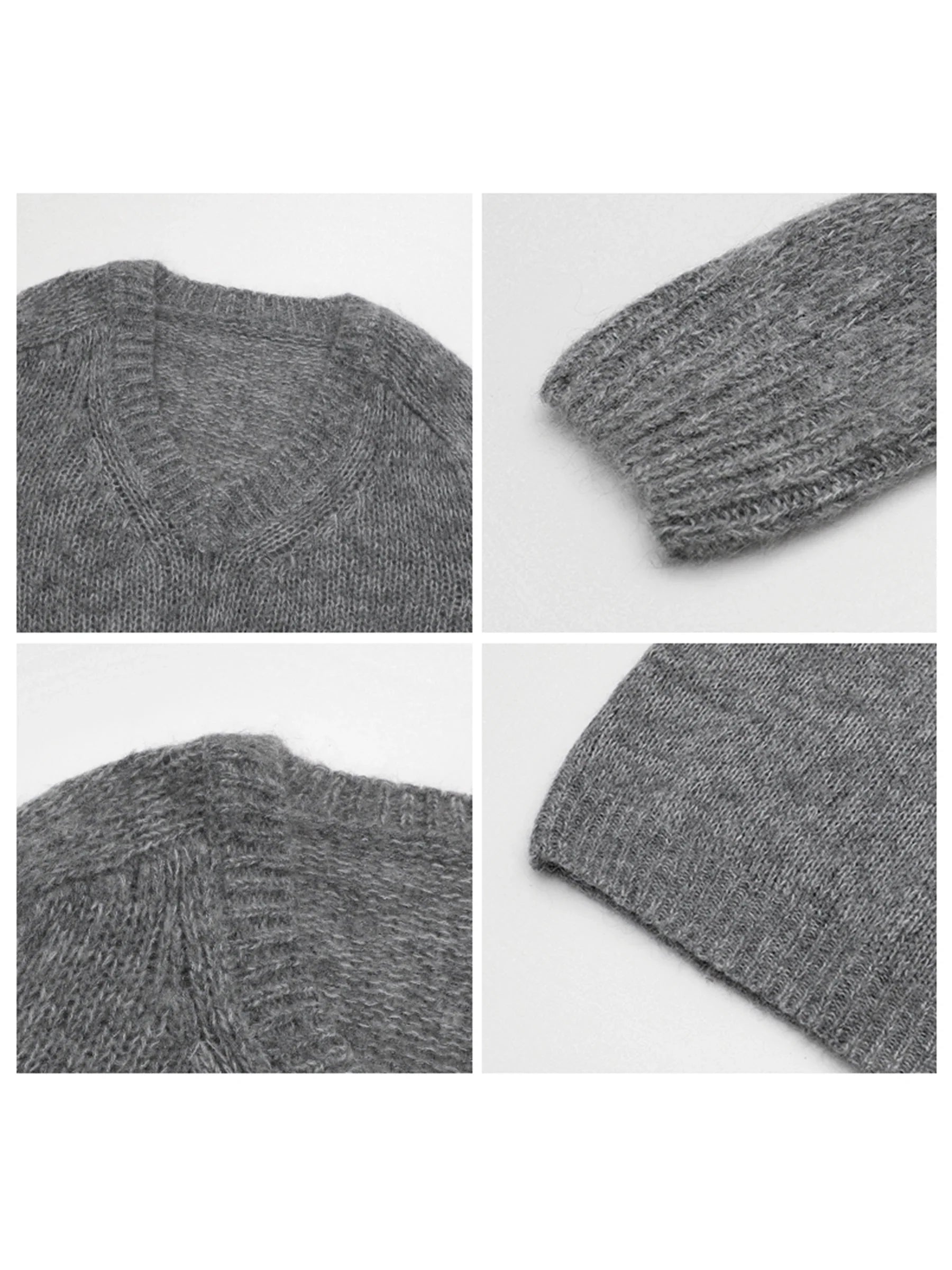 V-Neck Mohair Sweater Soft Loose Knit Pullover
