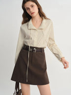 Plus Size French Style Striped Shirt with Lace Patch