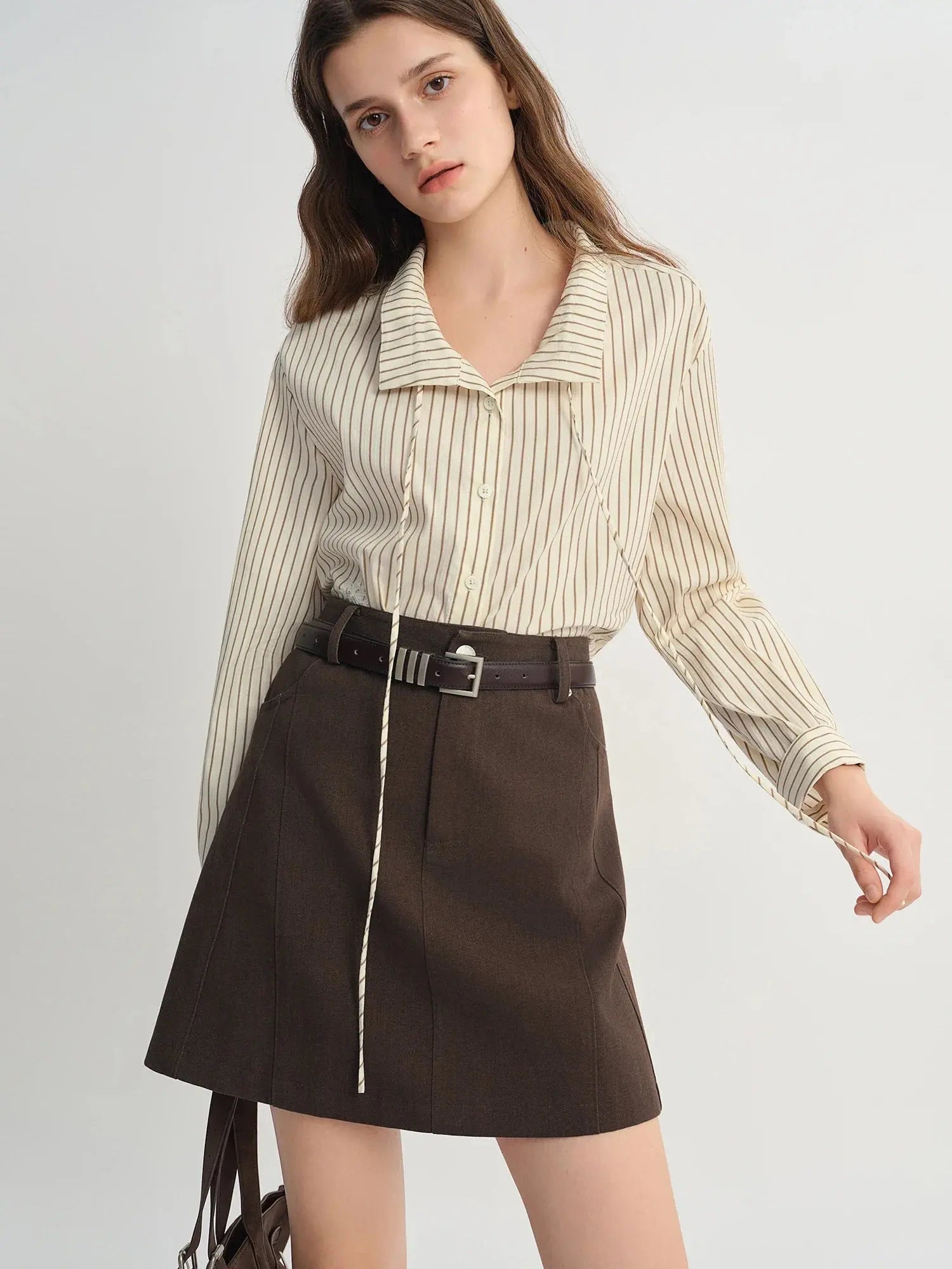 Plus Size French Style Striped Shirt with Lace Patch