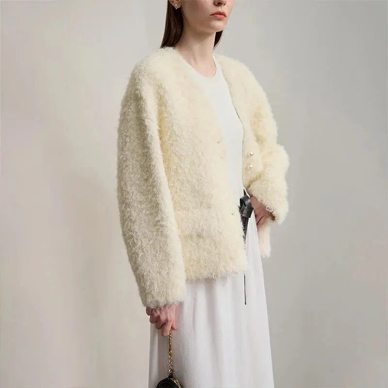 Warm Loose Fit Faux Fur Belted Jacket