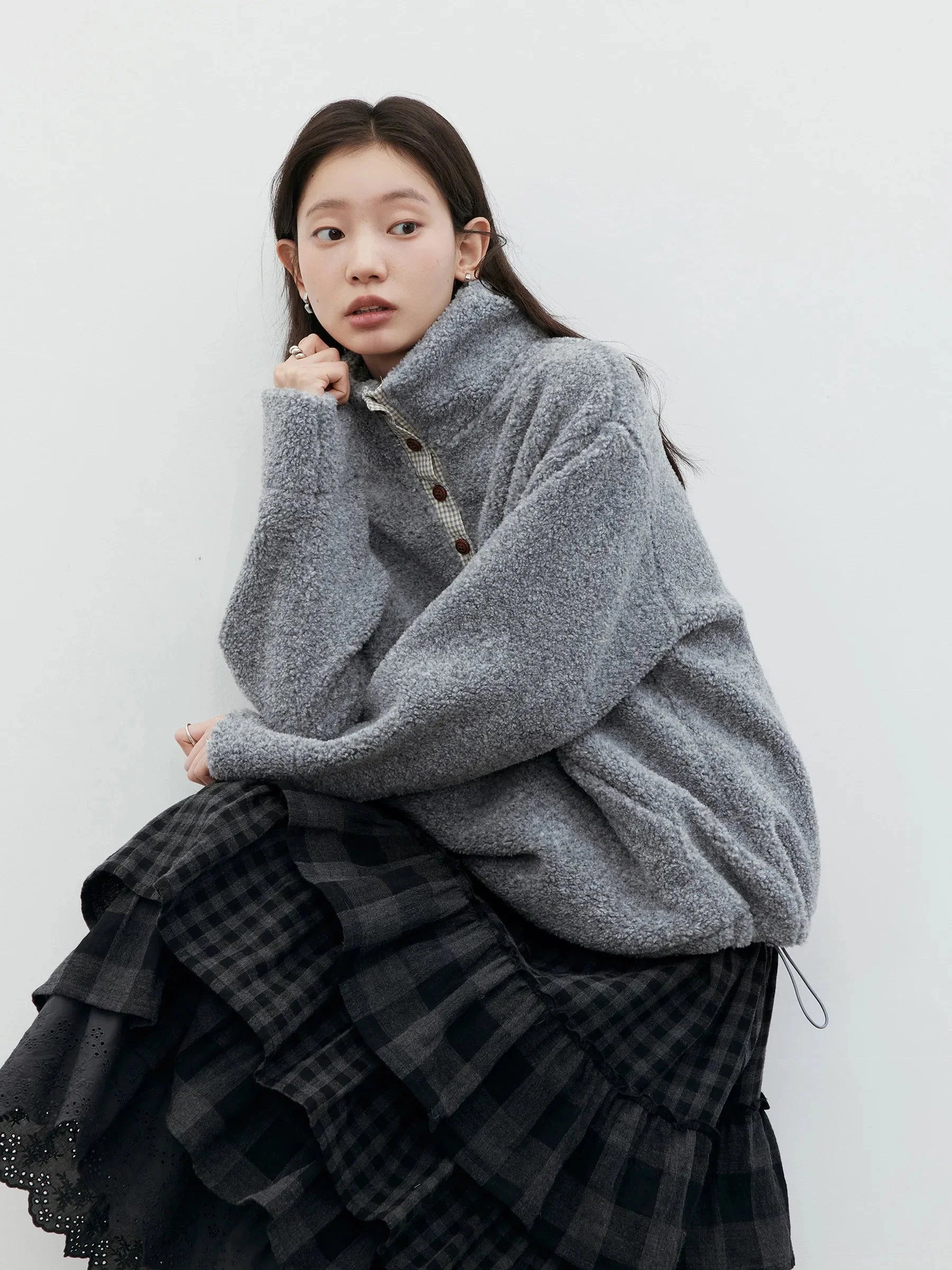 Women’s Plush Plaid Patchwork Hoodie Autumn Pullover