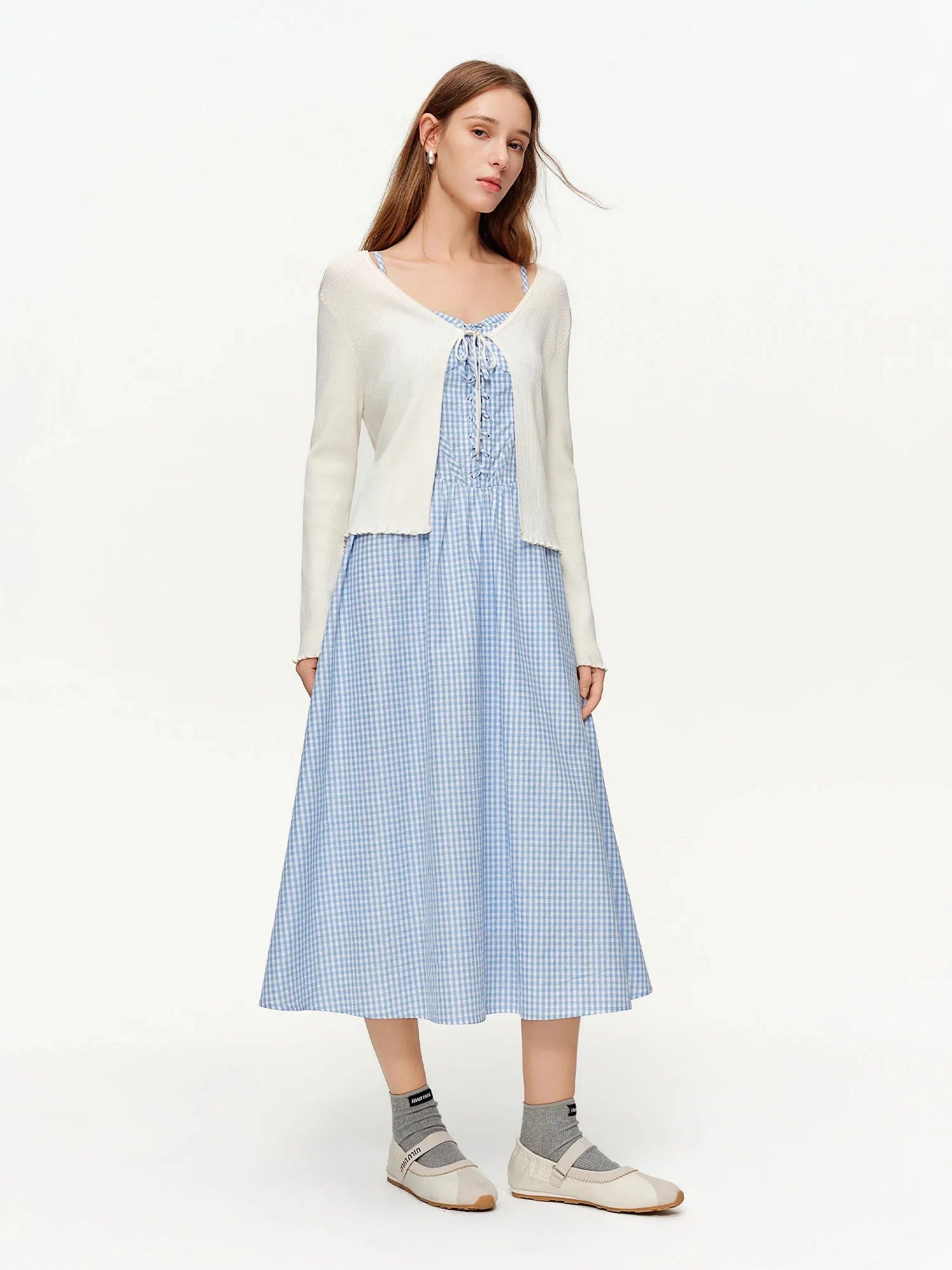 2-Piece Knit Cardigan & Strap Dress Set Spring Slim-Fit