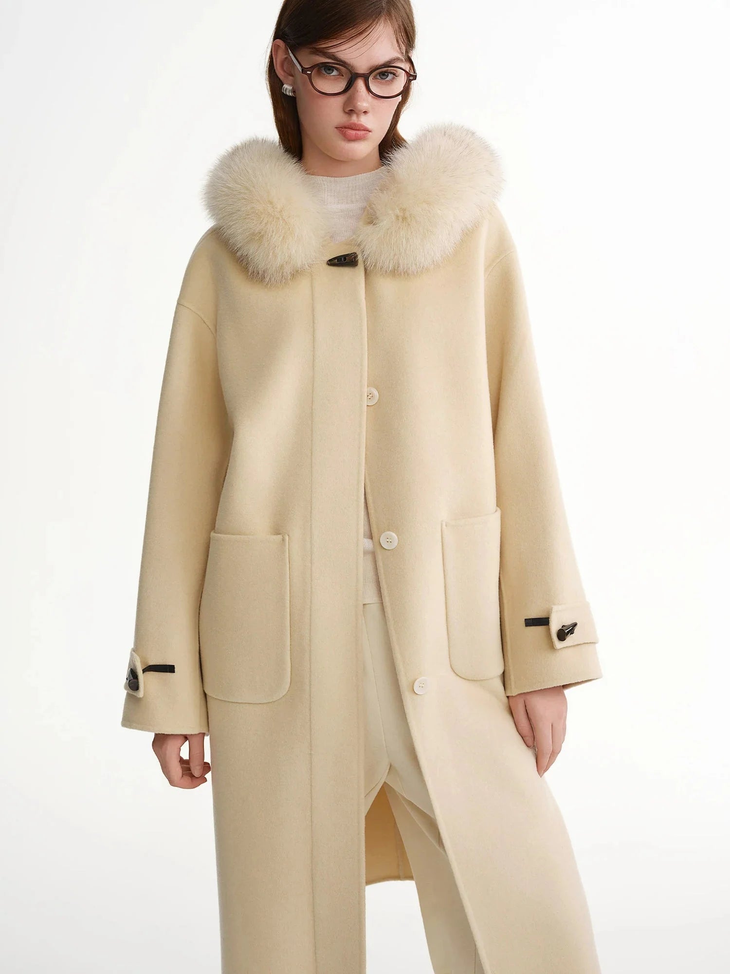 Plus Size Fox Fur Collar Wool Overcoat Luxury Winter Coat