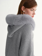 Women's Faux Fur Hooded Cardigan Winter Knit Outerwear