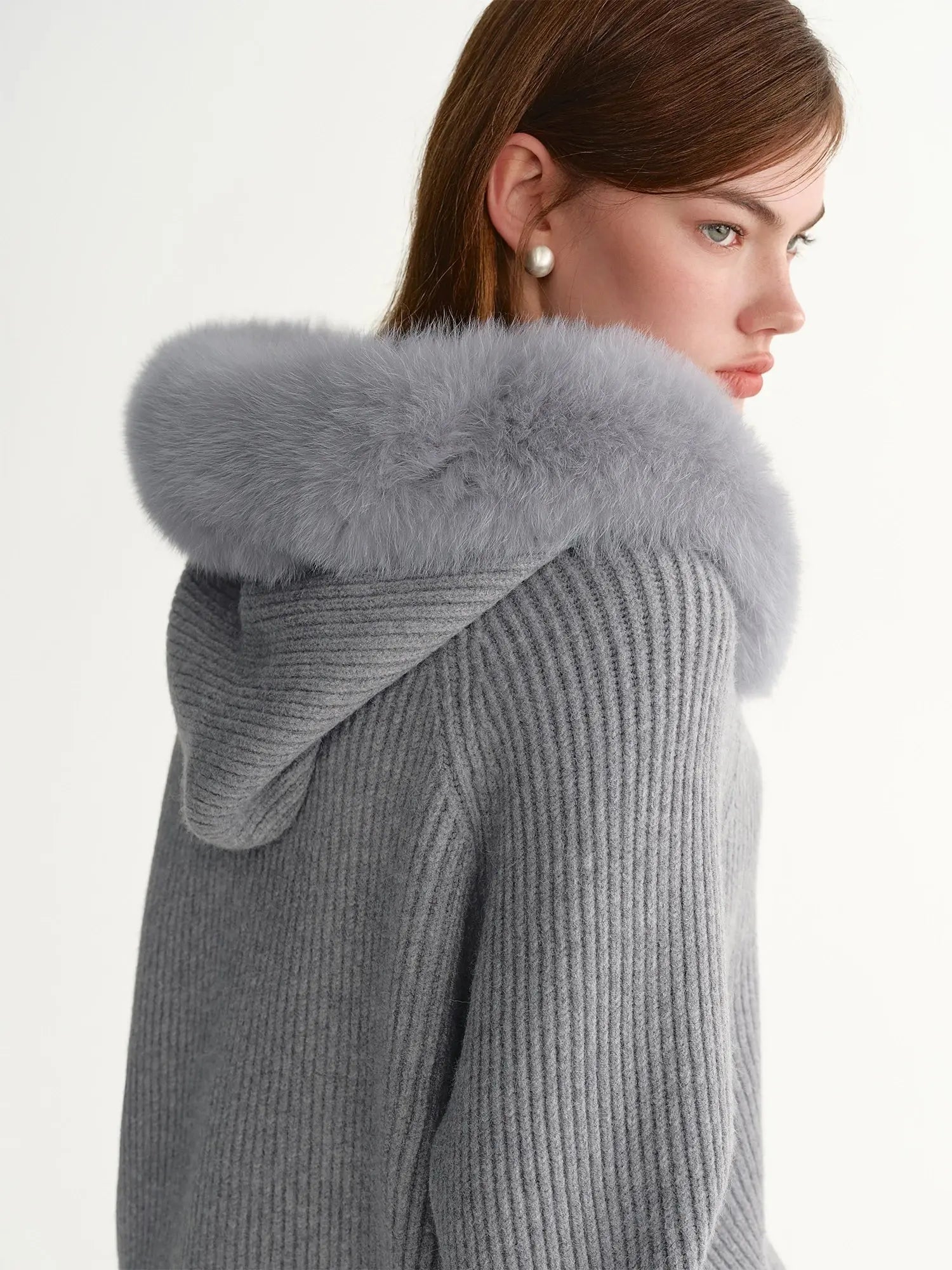Women's Faux Fur Hooded Cardigan Winter Knit Outerwear