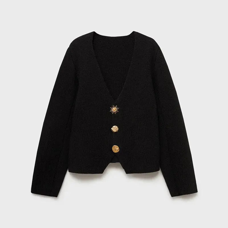 Solid Color Single-Breasted Knit Cardigan