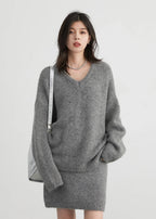 V-Neck Sweater & Mini Skirt Set 2-Piece Knit Outfit
