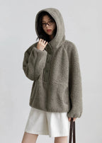 Hooded Granular Fleece Jacket Loose Casual Short Coat
