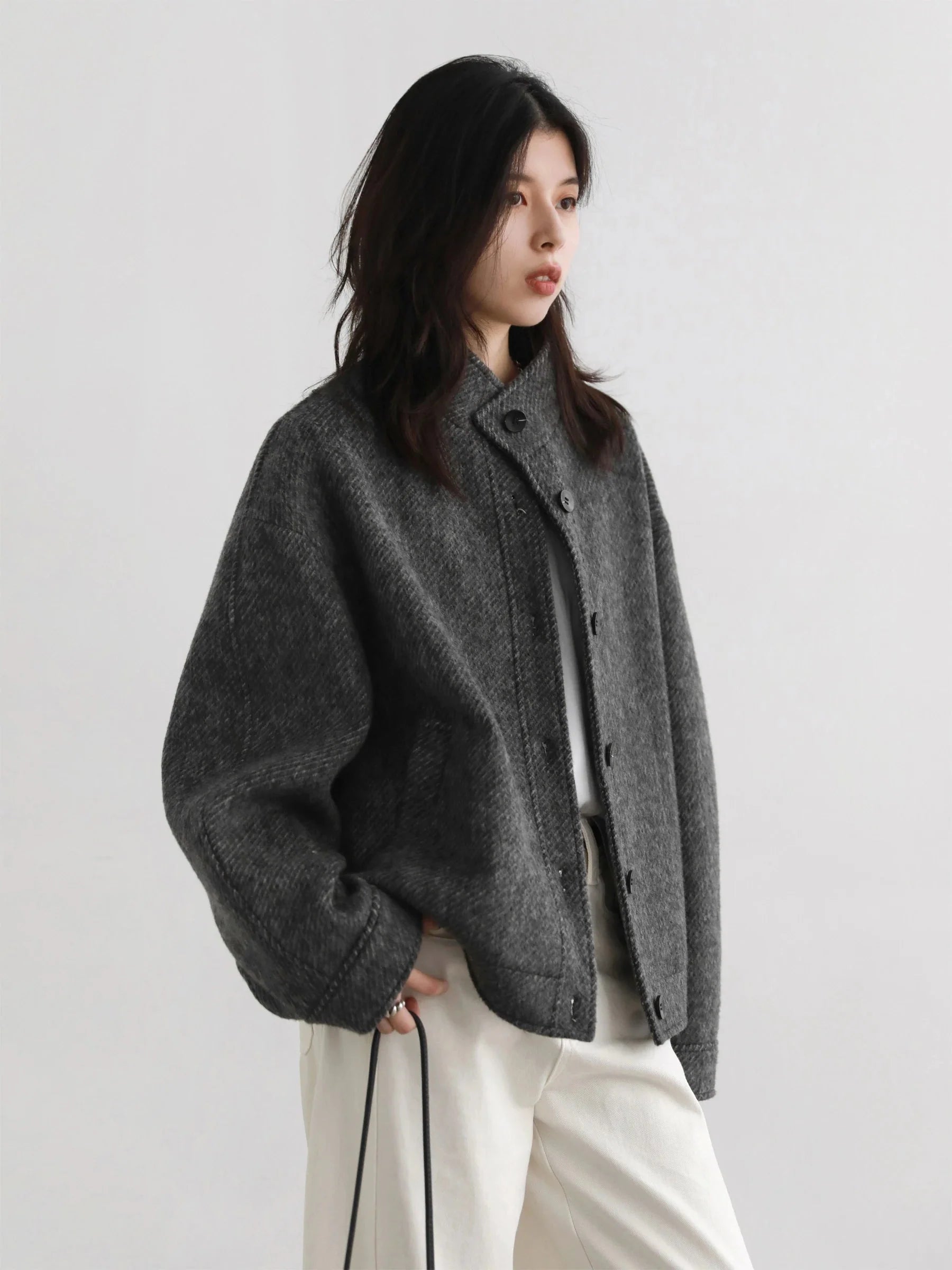 Retro Short Woolen Coat Stand-Up Collar Winter Jacket