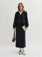 Plus Size Navy Blue Sweater Skirt Set - Long Sleeve Autumn Fashion