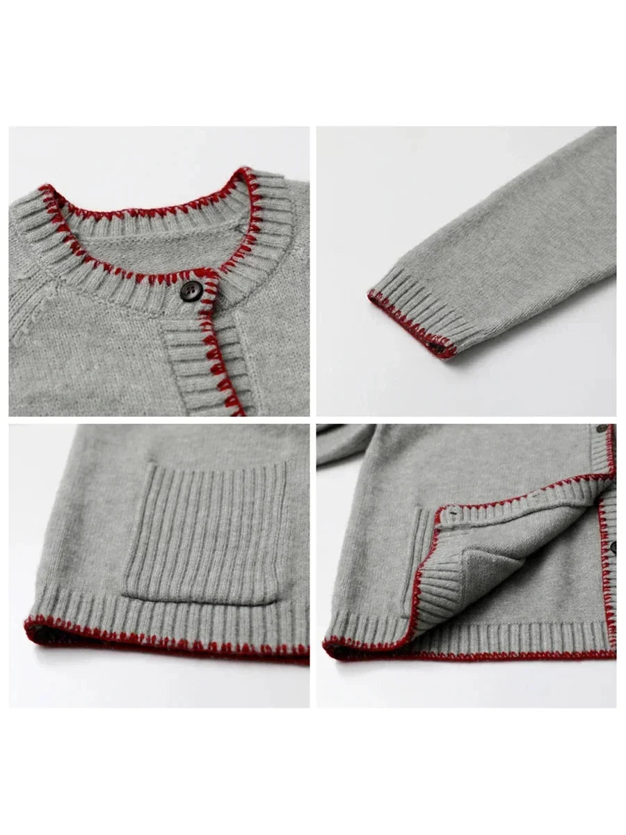 Contrast Color Cardigan Loose Casual Knitwear