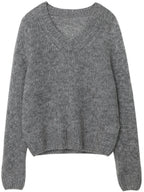 V-Neck Mohair Sweater Soft Loose Knit Pullover