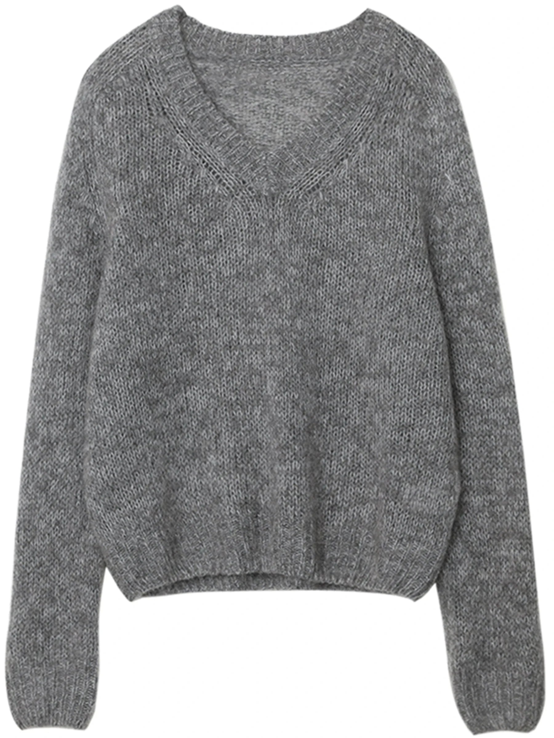 V-Neck Mohair Sweater Soft Loose Knit Pullover