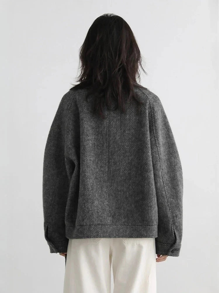 Retro Short Woolen Coat Stand-Up Collar Winter Jacket