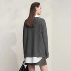 Casual, Solid Color V-Neck Loose Knit