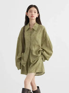 Relaxed Lapel Shirt & Shorts Set: Perfect Autumn Print