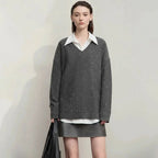 Casual, Solid Color V-Neck Loose Knit