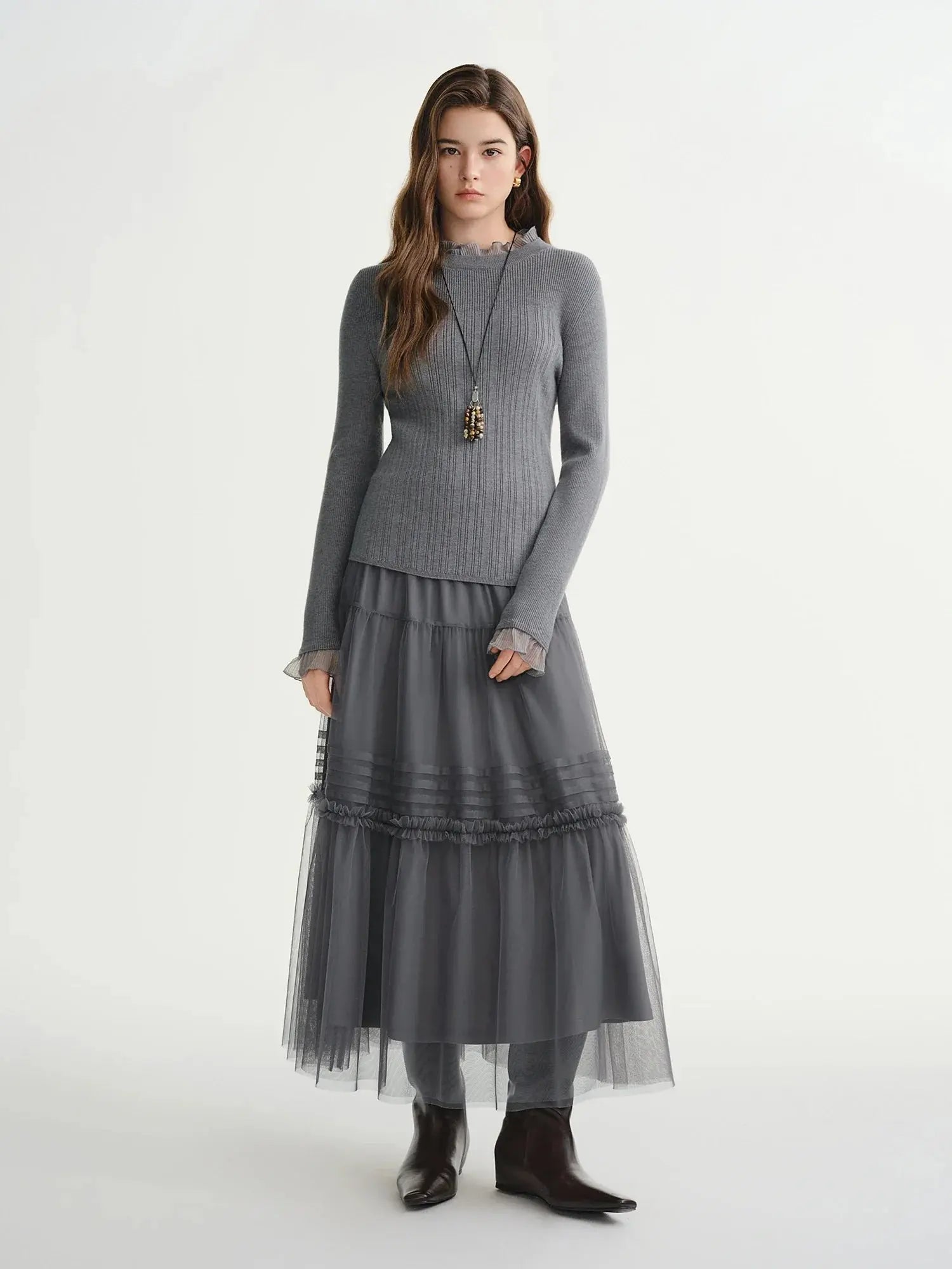 Ethereal Three-Color Mesh Straight Skirt