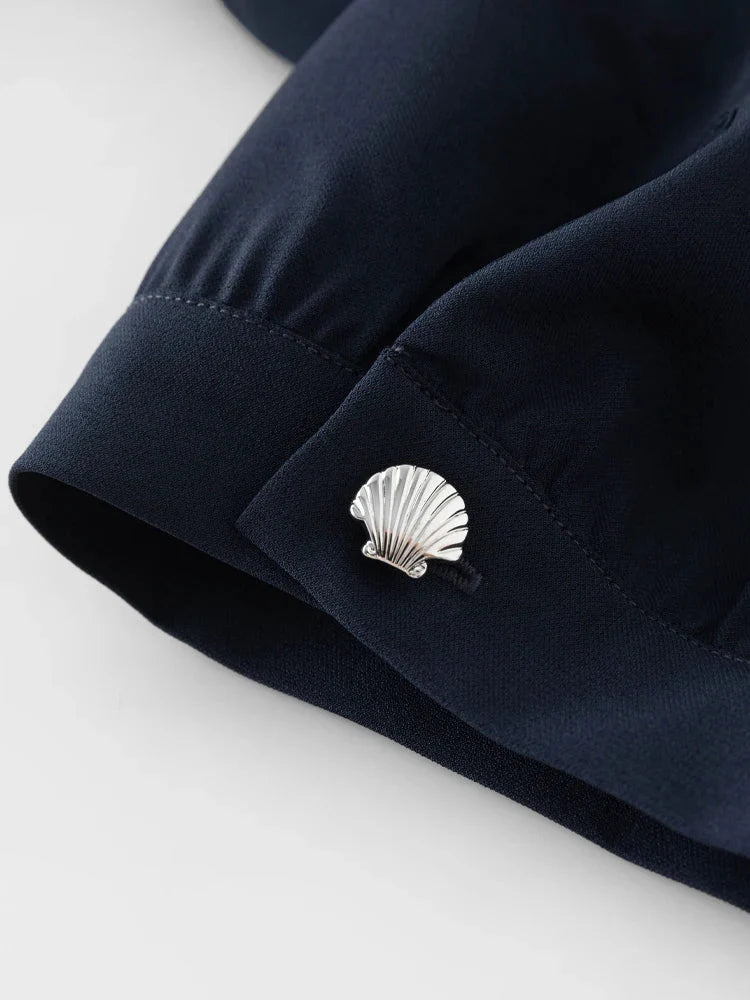 Navy Contrast Zip Dress Classic Nautical Summer Style