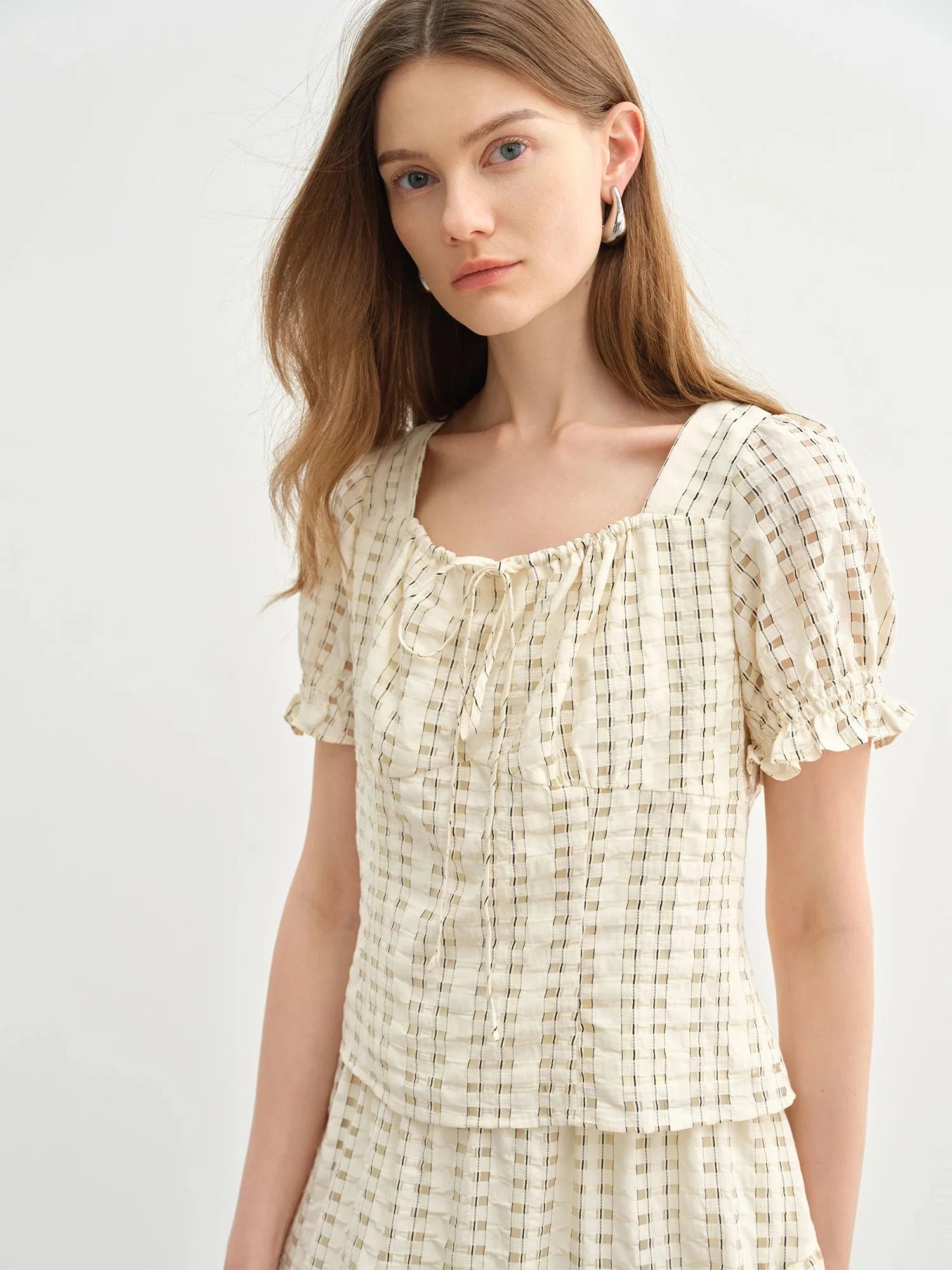 Women's Bubble Texture Suit Summer Top & Skirt Set