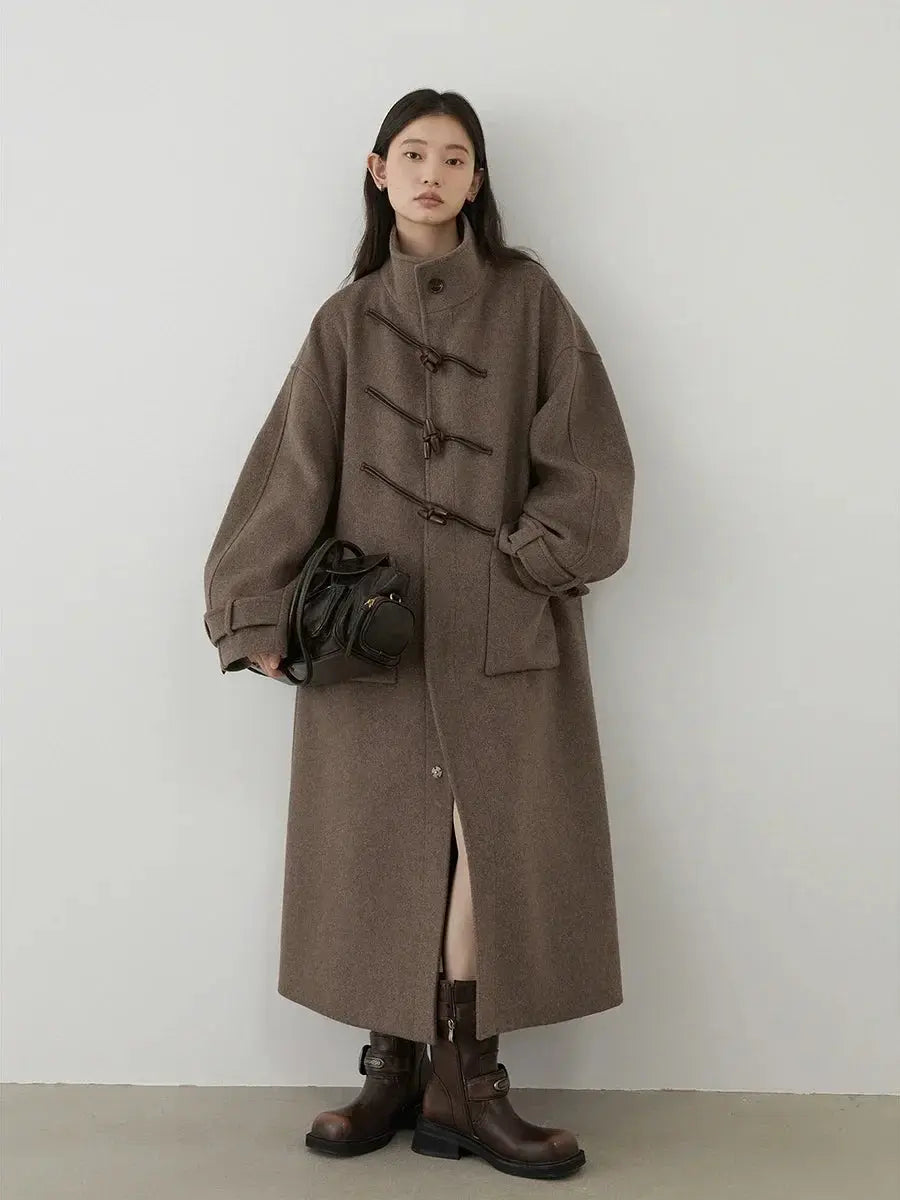Women's Retro Wool Overcoat: Loose Fit Korean Winter Style