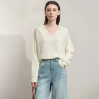 Casual, Solid Color V-Neck Loose Knit