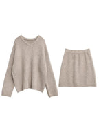 V-Neck Sweater & Mini Skirt Set 2-Piece Knit Outfit