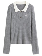 Relaxed Fit Textured Rib-Collar Knit Top