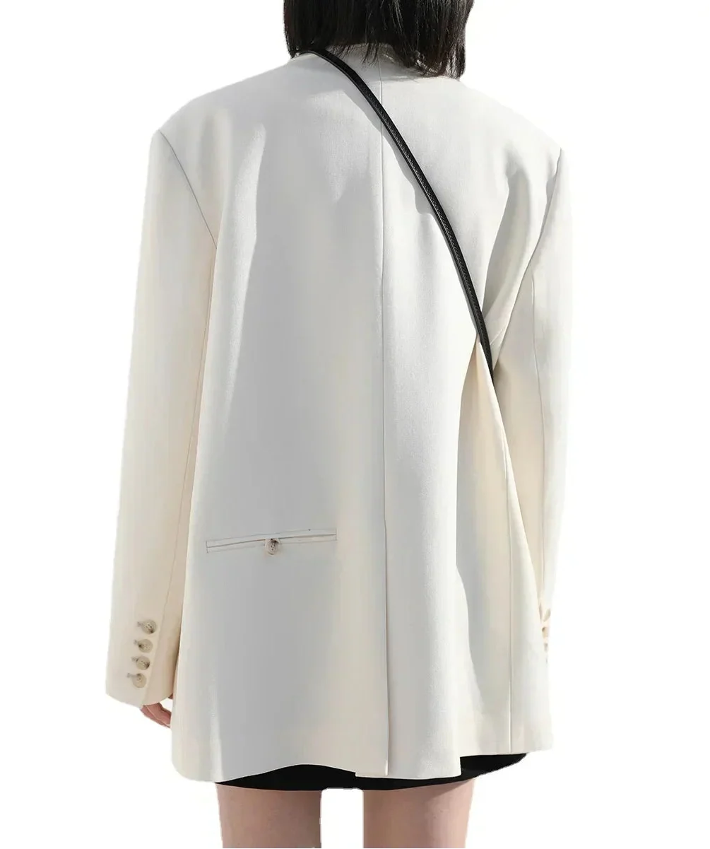 Double-Breasted Office Blazer Stylish Mid-Length Coat