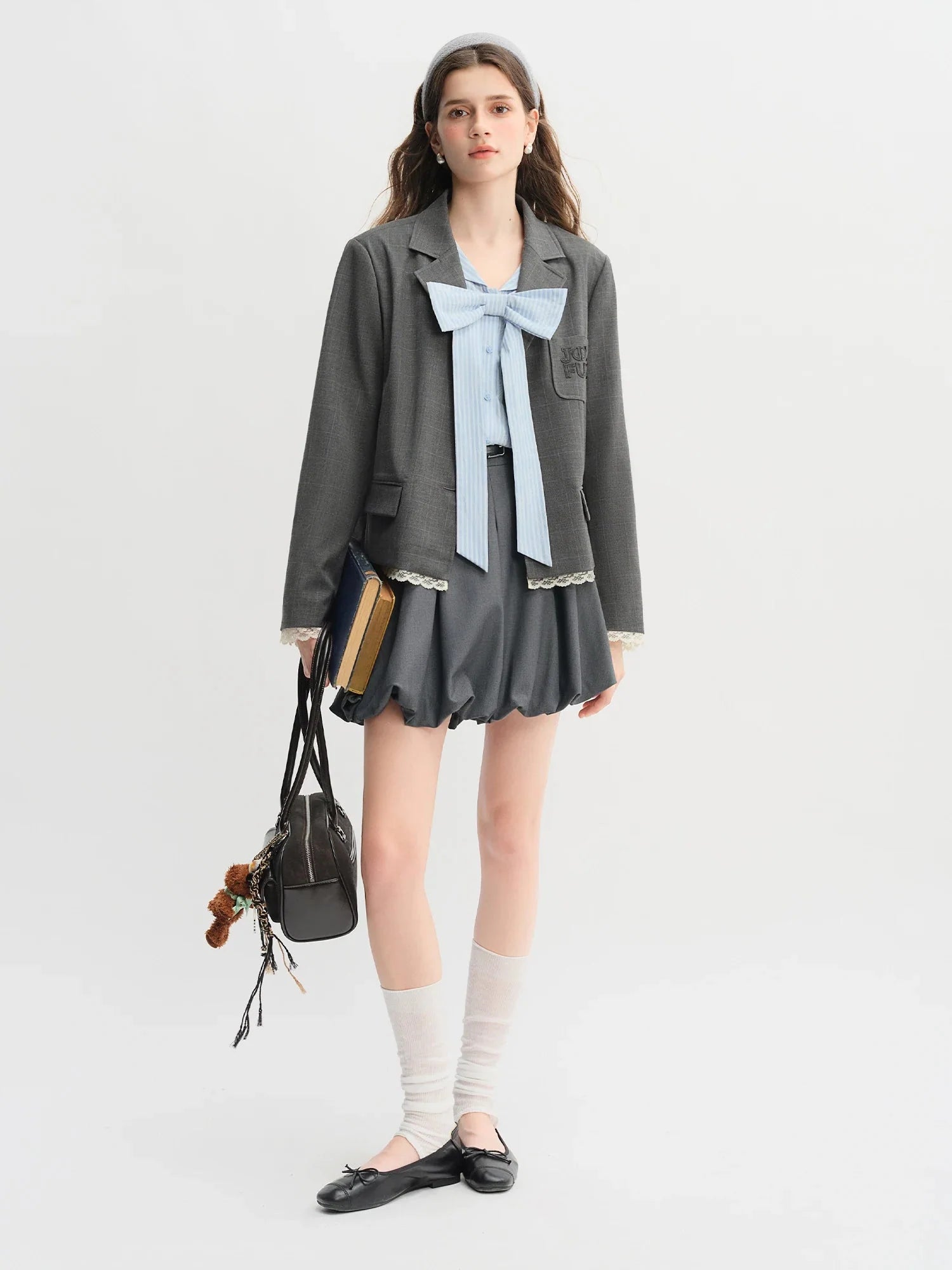 Plus Size Navy Striped Shirt Dress with Bow Autumn Style