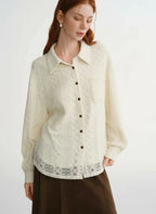 Soft French Style Commuting Top with Hollow Out Embroidery