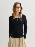 Relaxed Fit Textured Rib-Collar Knit Top