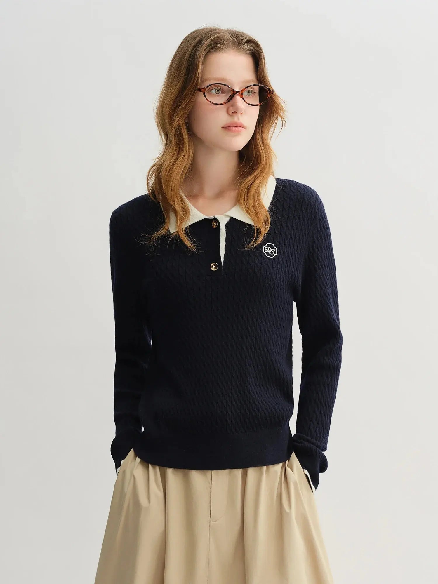 Relaxed Fit Textured Rib-Collar Knit Top