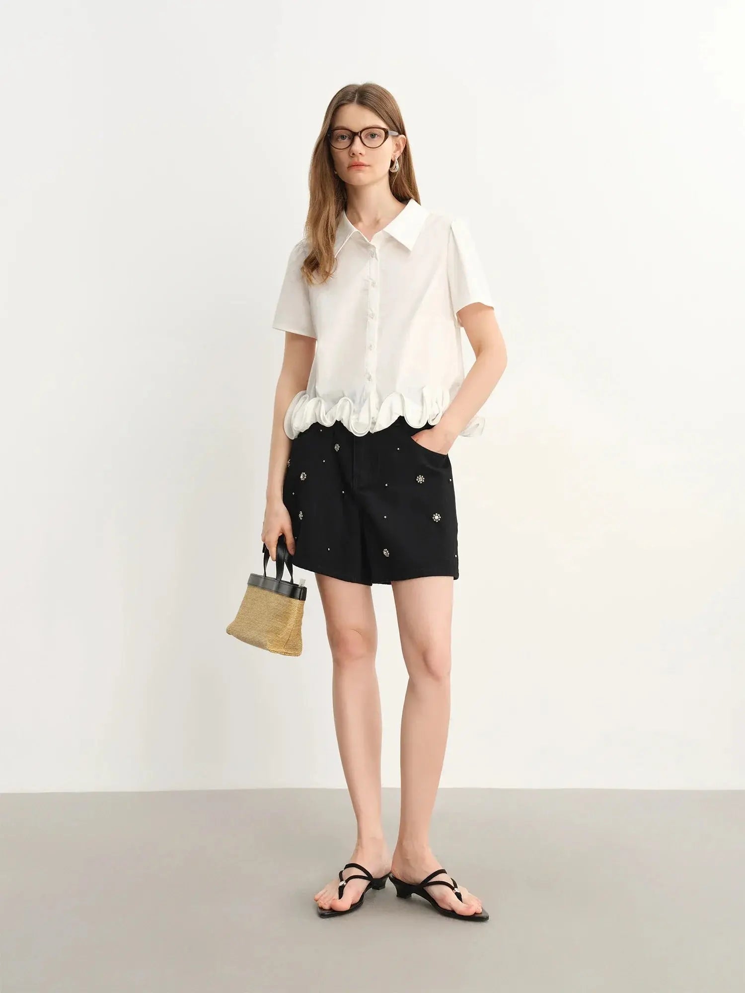 Chic Plus-Size Beaded Denim Shorts
