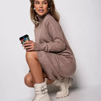 Women's Ribbed Turtleneck Long Sweater Dress