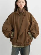 Loose Leather Stand Collar Jacket