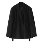 Wide Shoulder Ribbon Blazer Long Autumn Overcoat