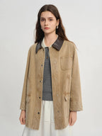 Plus Size Contrast Wash Denim Jacket