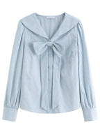Plus Size Navy Striped Shirt Dress with Bow Autumn Style