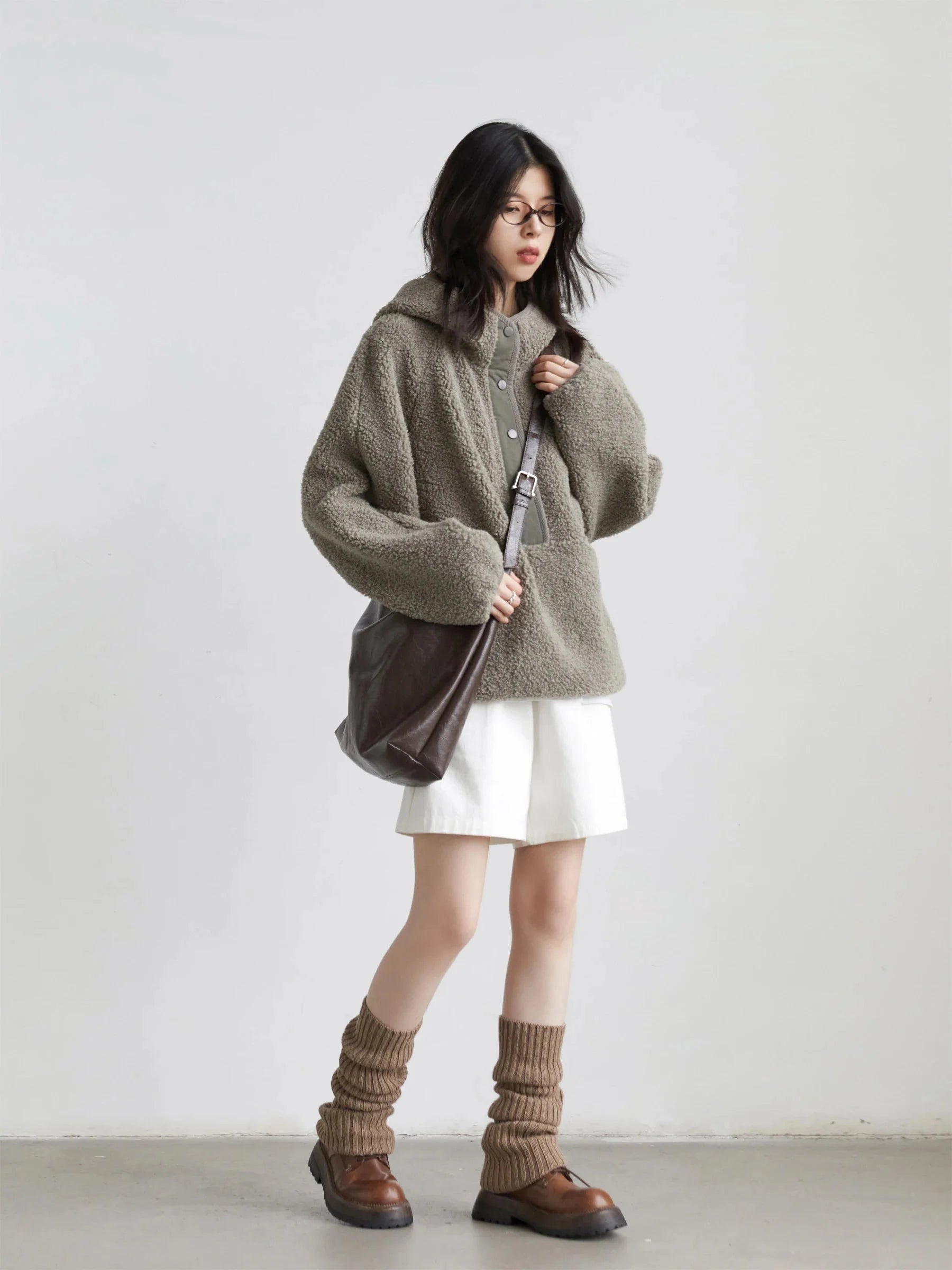 Hooded Granular Fleece Jacket Loose Casual Short Coat
