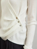 Women's V-Neck Knitted Sweater with Shell Buckle Detail