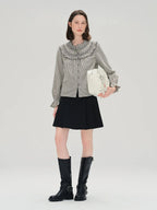 Sweet French Style Ruffled Plaid Shirt for Women