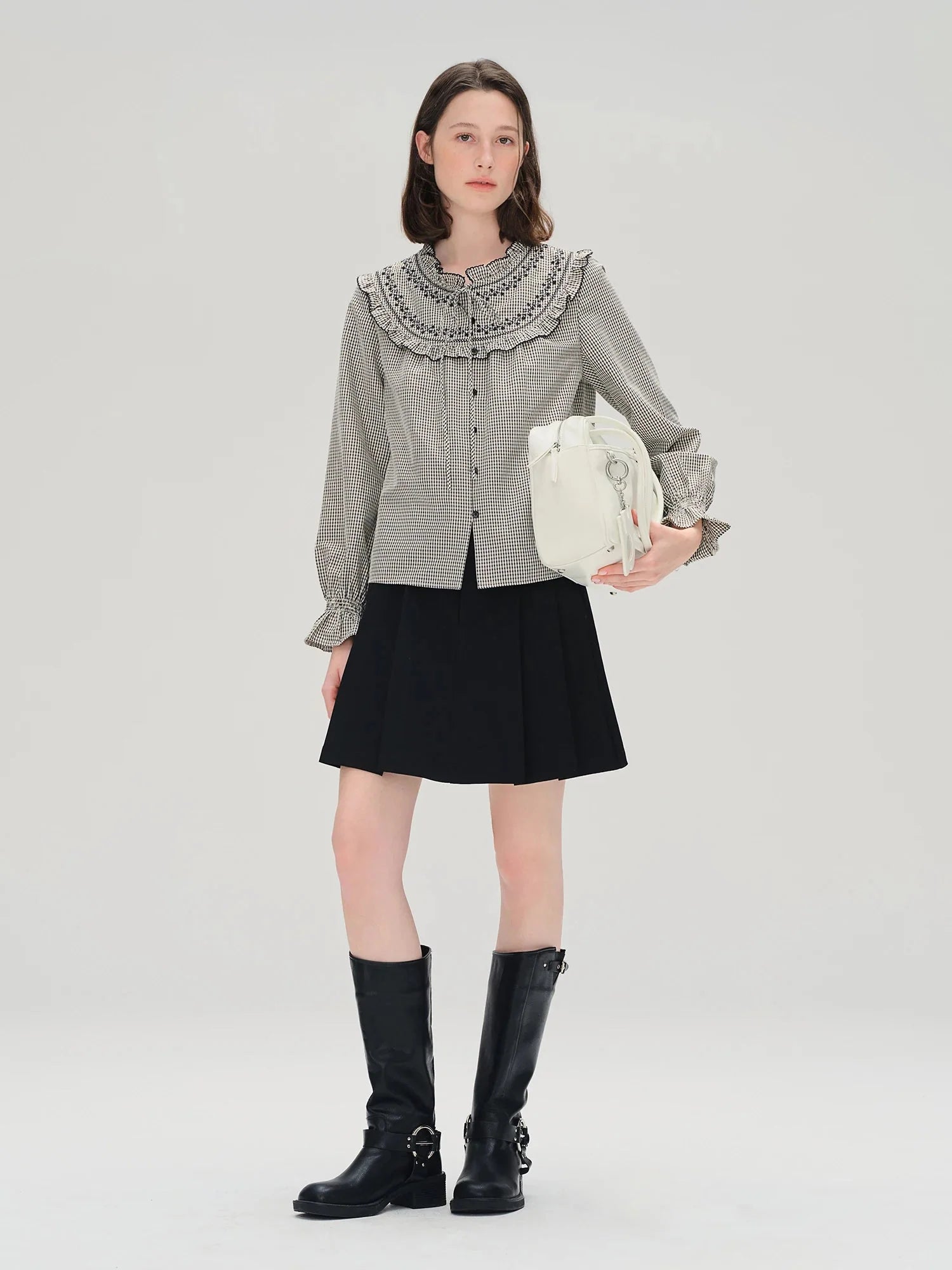 Ruffled Plaid Shirt Sweet Autumn Long Sleeve