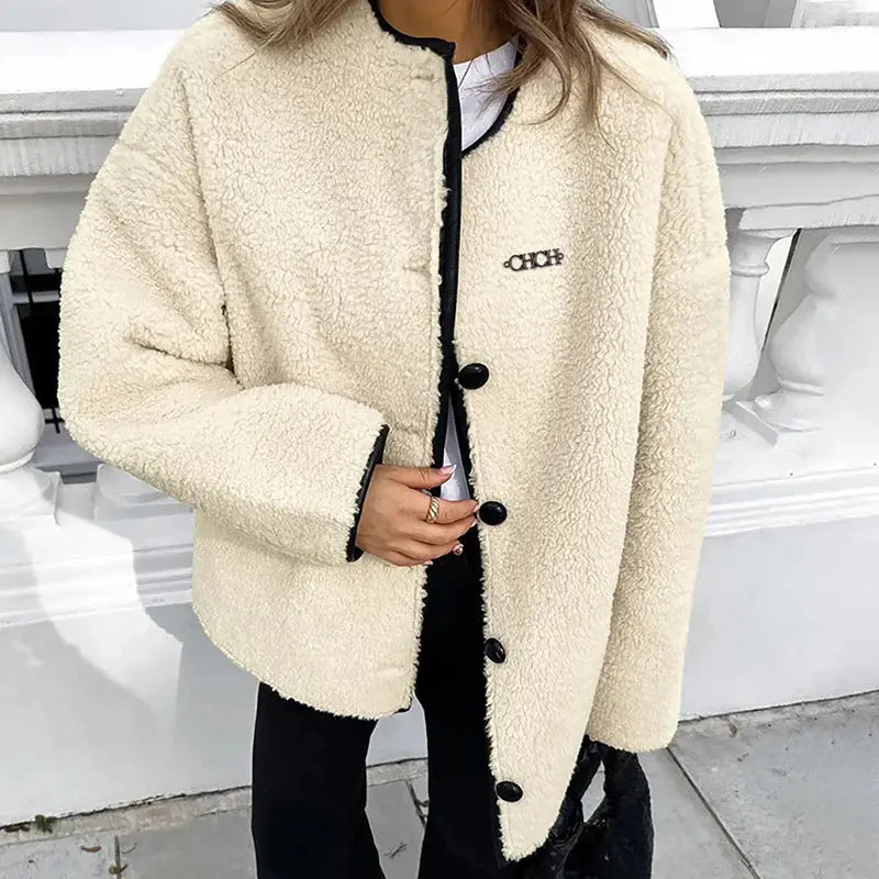 Women's Solid Fleece Panel Winter Coat