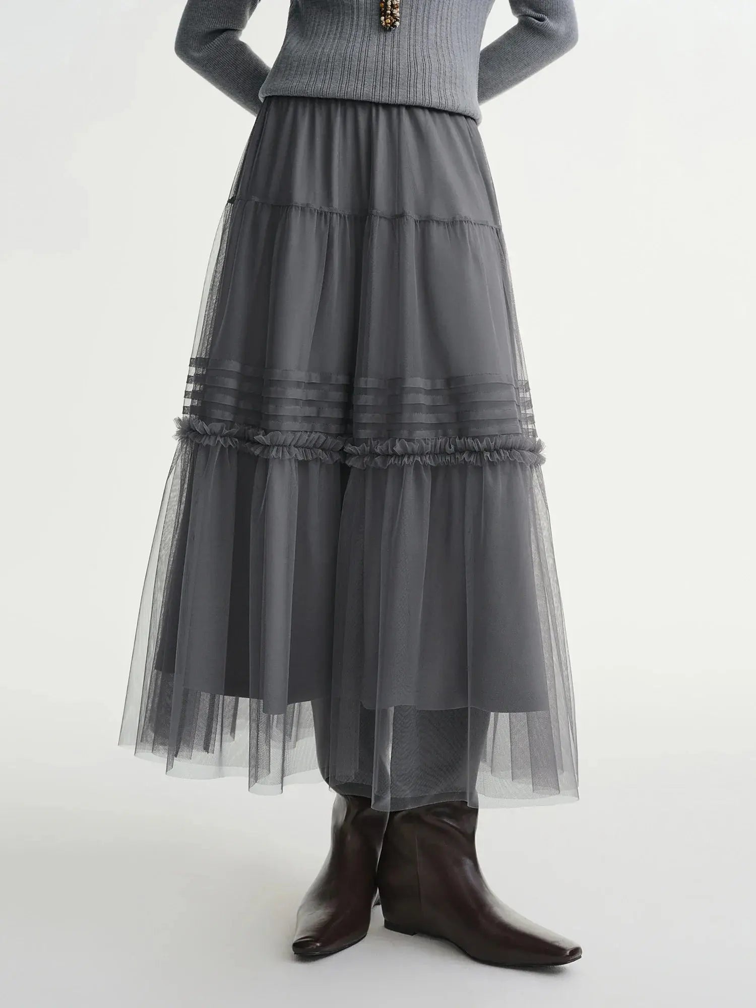 Ethereal Three-Color Mesh Straight Skirt