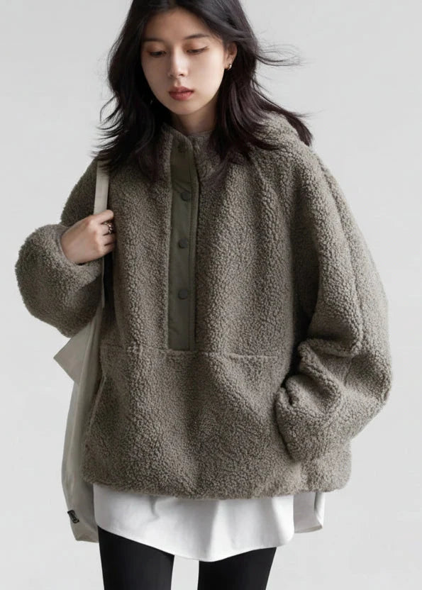Hooded Granular Fleece Jacket Loose Casual Short Coat