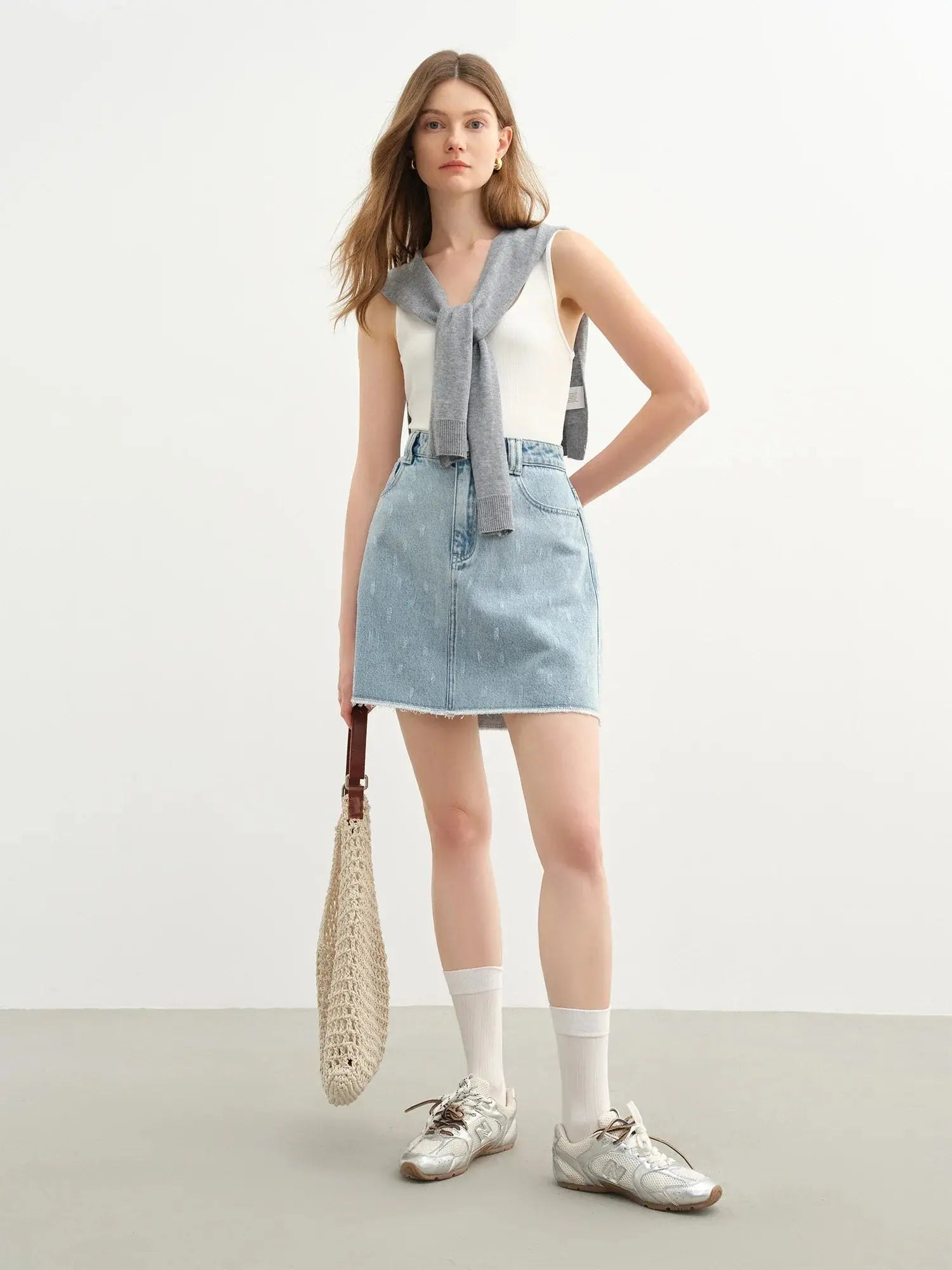 Plus Size High-Waist Denim Skirt